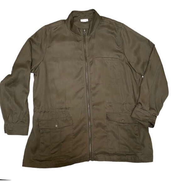 J.Jill Olive Green Tencel Utility Military Jacket Women’s XL Lightweight Parka - Picture 4 of 11